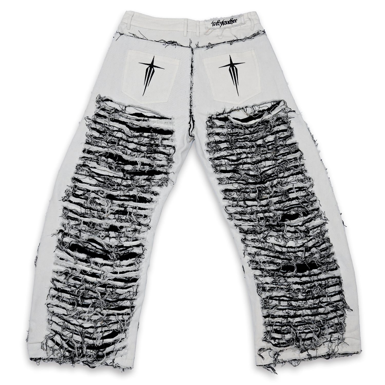 T.C.R DESTROYED CURVE LINE PANTS - WHITE