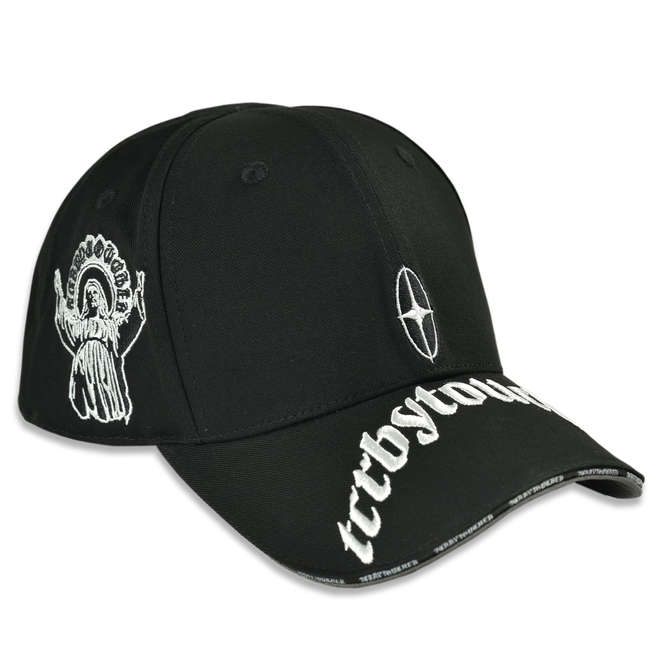 T.C.R VISOR LOGO 6PANEL JESUS CAP - BLACK