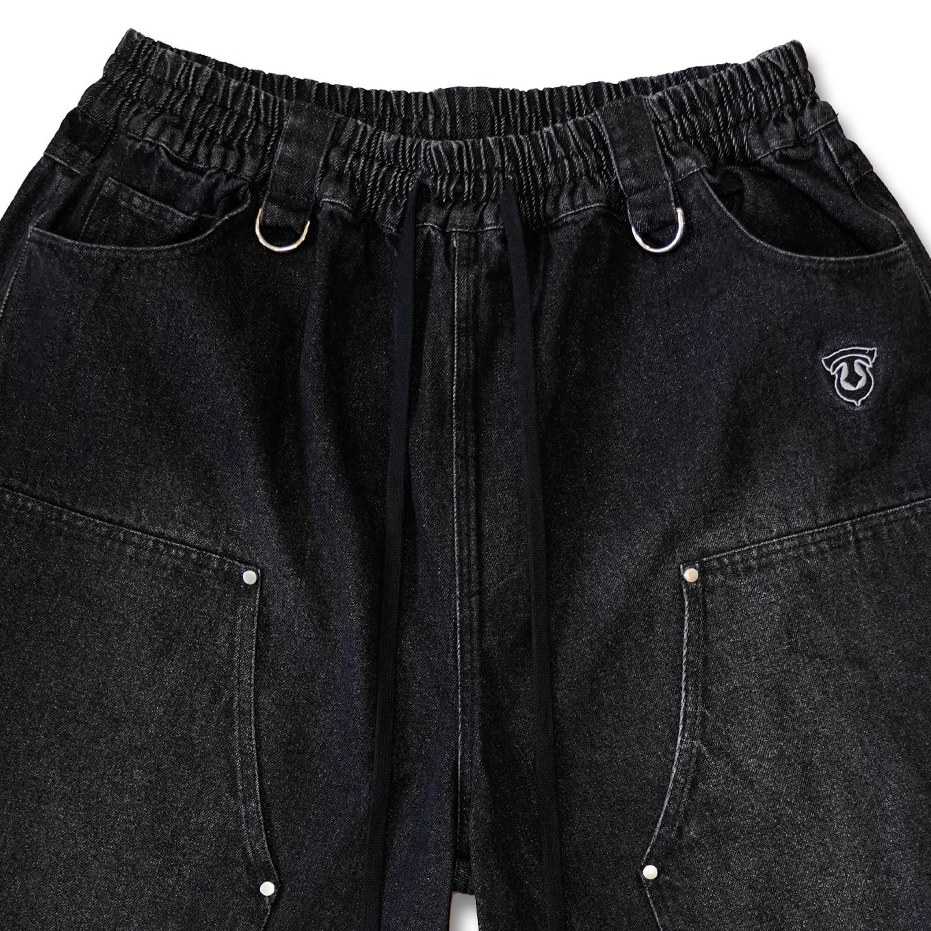 T.C.R DESTROYED PANEL DENIM SHORTS - BLACK