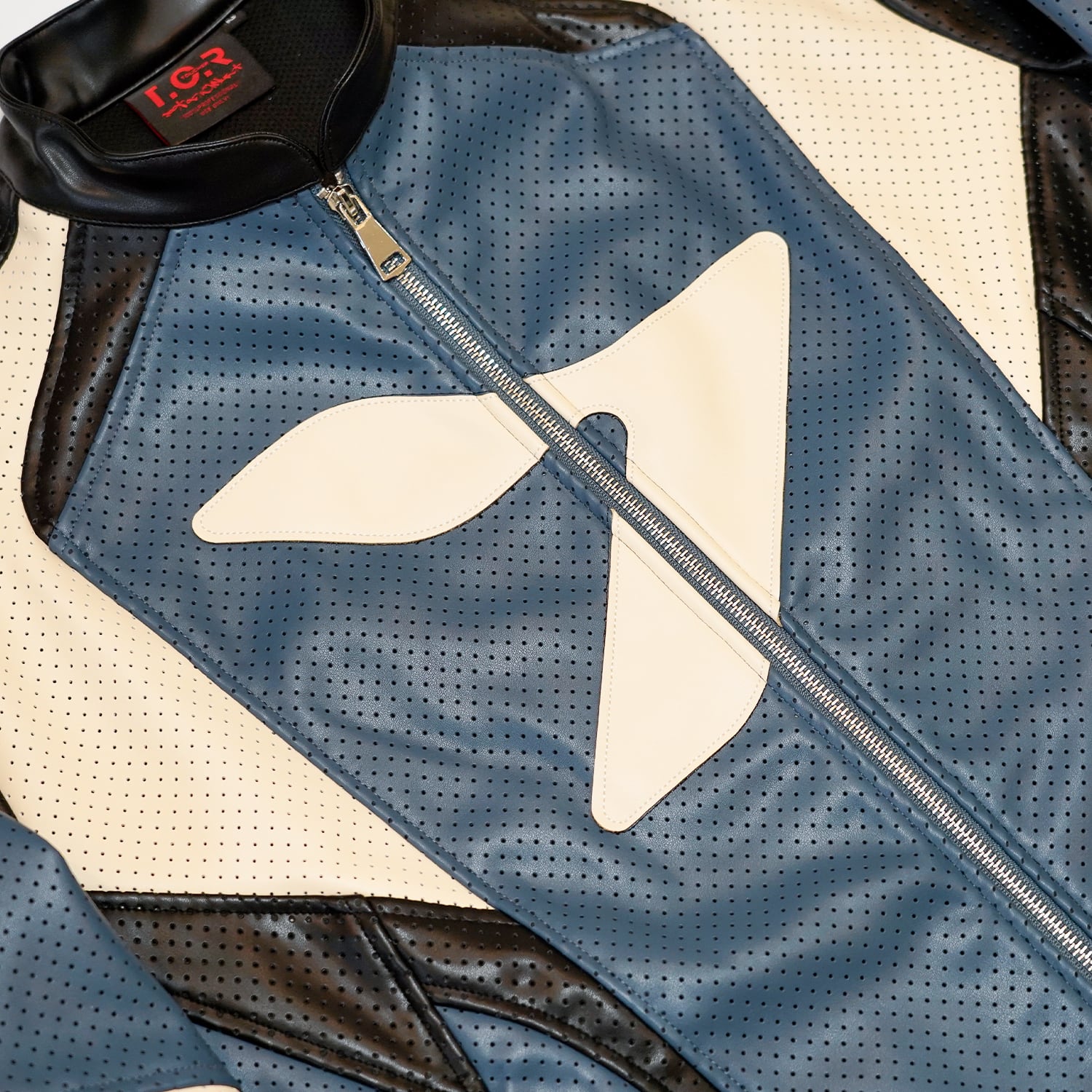 T.C.R MAVERIK MESH LEATHER MOTO JACKET - NAVY