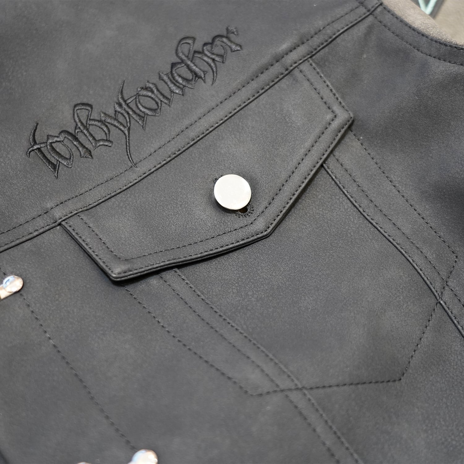 T.C.R WASHED FAUX LEATHER FLAME TRACKER JACKET - GRAY / BLACK