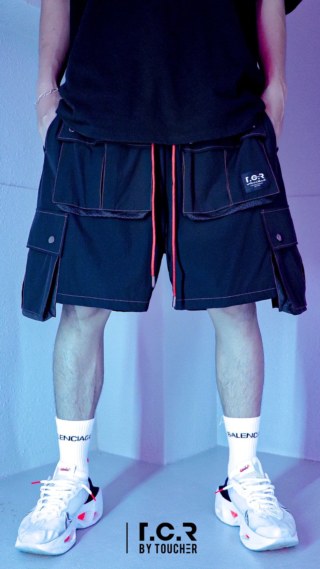 T.C.R EQUIPMENT SHELL SHORTS V3 - BLACK/ORANGE