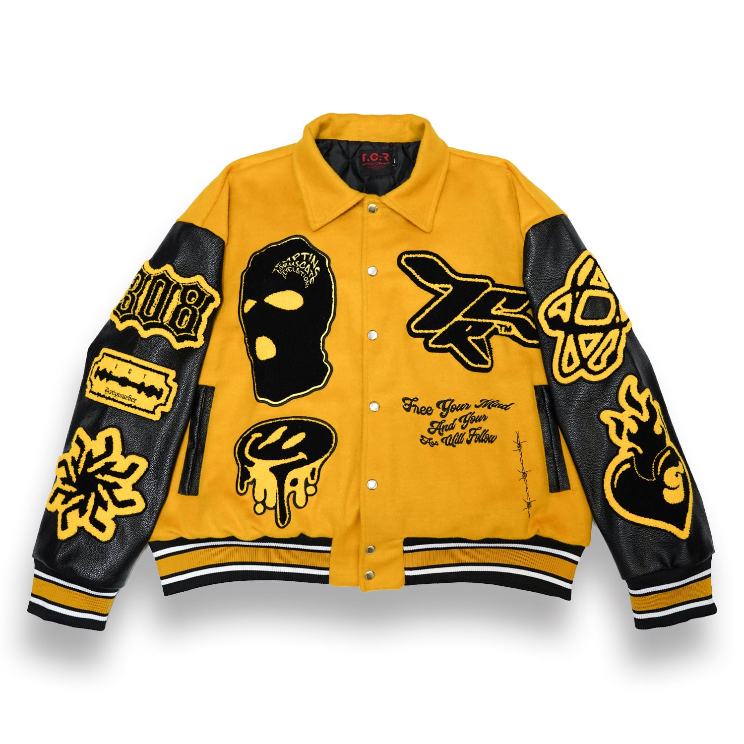 T.C.R RAVER GANG VARSITY LEATHER JACKET - YELLOW