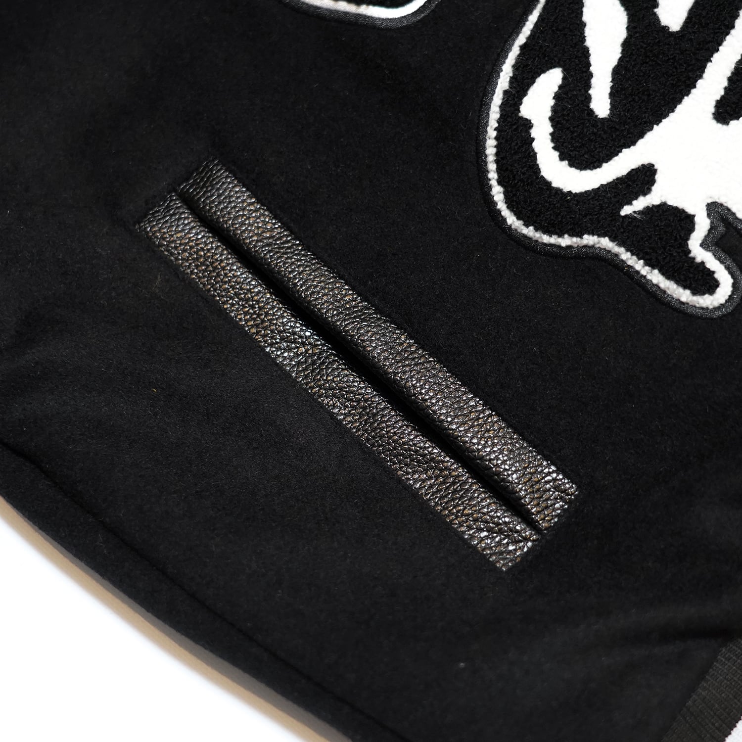 T.C.R RAVER GANG VARSITY LEATHER JACKET - BLACK