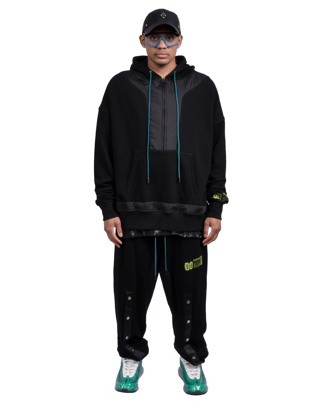 TCR ESSENTIAL TECH HOODIE  - BLACK/BLUE GREEN