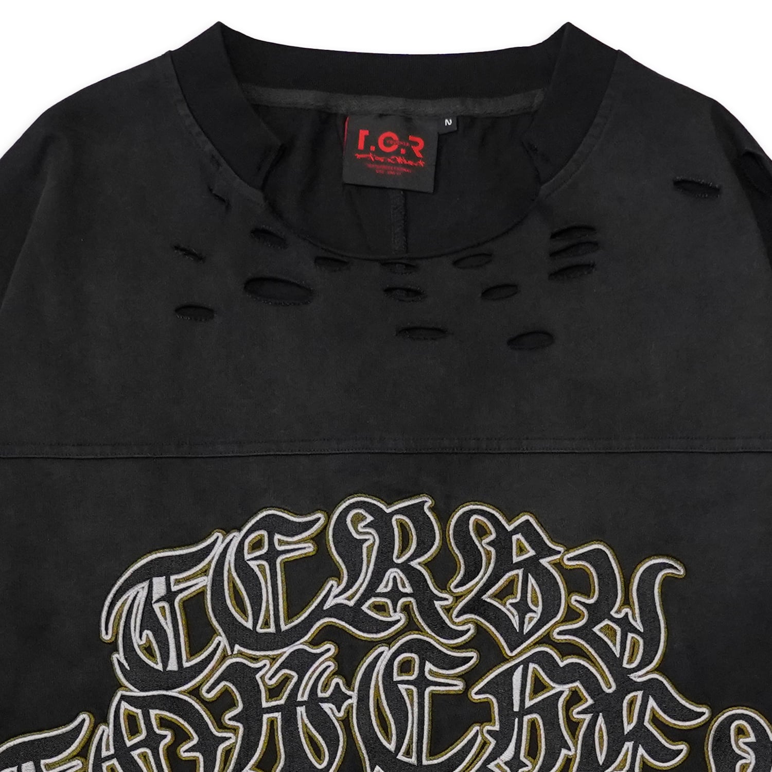 T.C.R LOGO DISTRESSED PANEL L/S TEE - BLACK