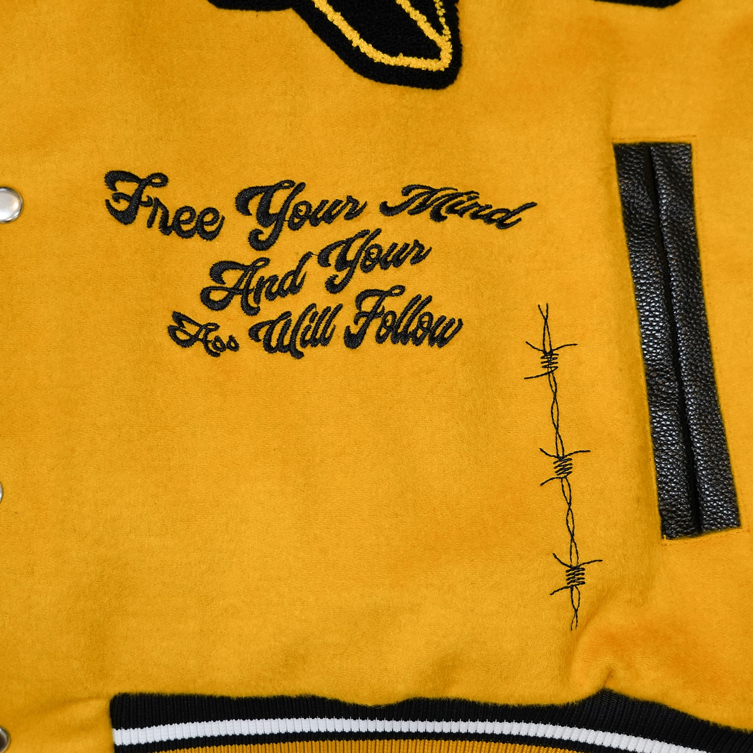 T.C.R RAVER GANG VARSITY LEATHER JACKET - YELLOW