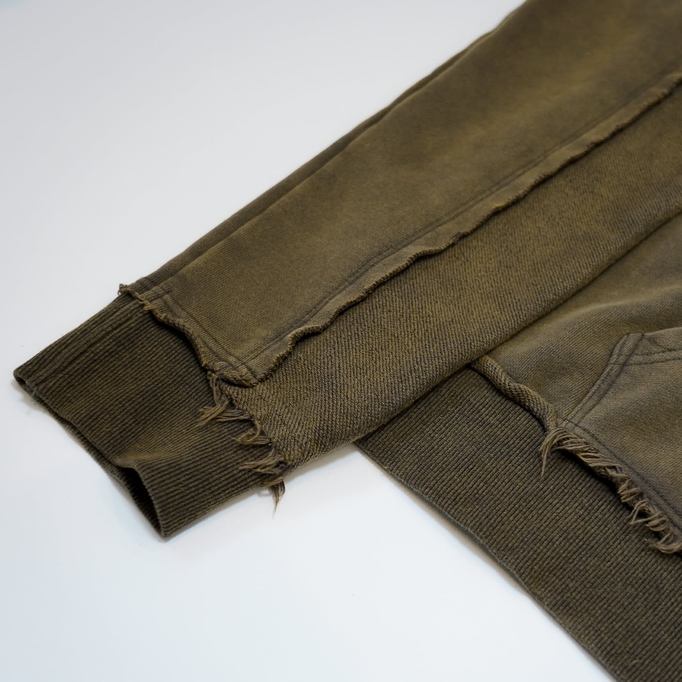 T.C.R DISTRESSED WASHED FULL-ZIP  BAGGY HOODIE - KHAKI