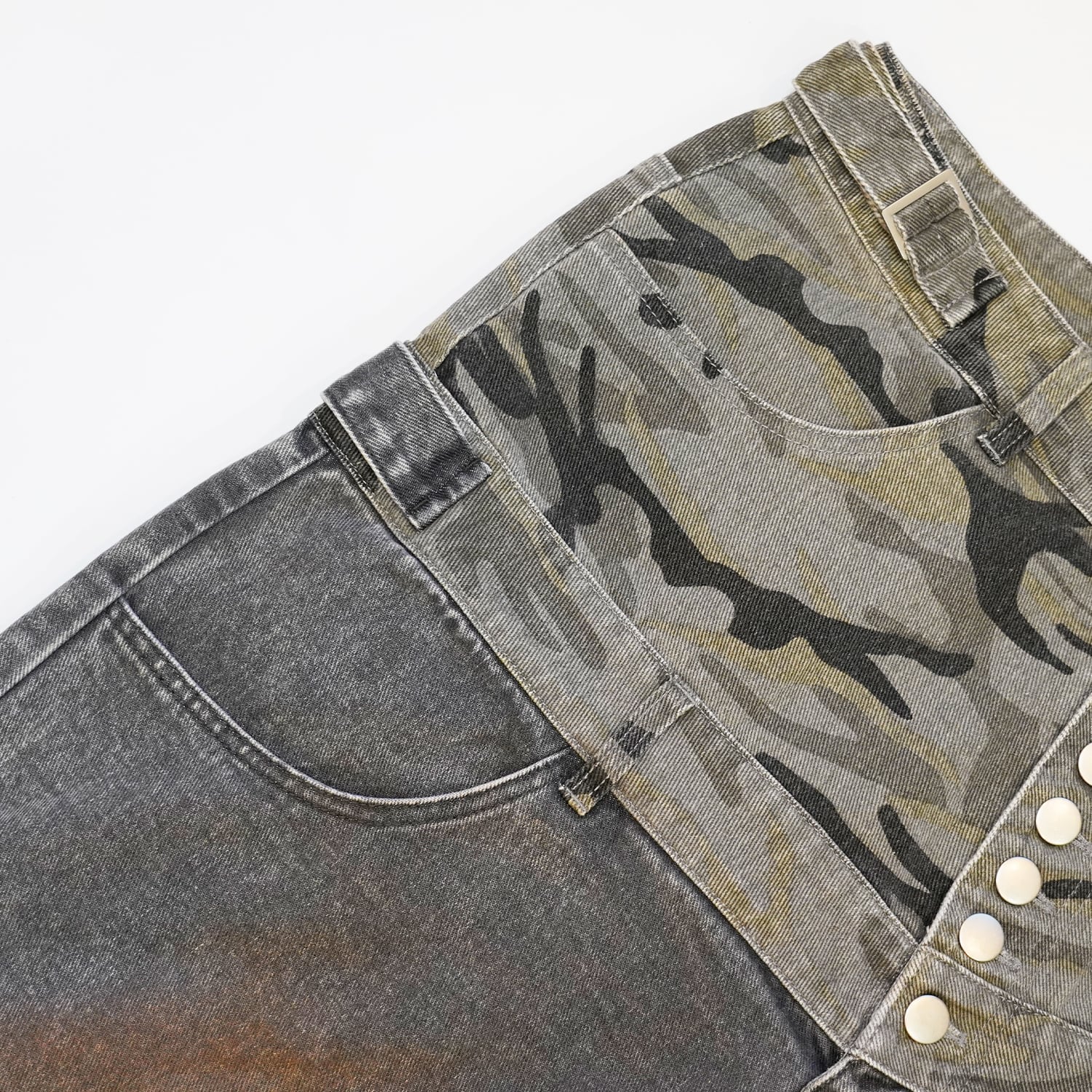 T.C.R WASHED DOUBLE WAIST BAGGY PANTS - GRAY