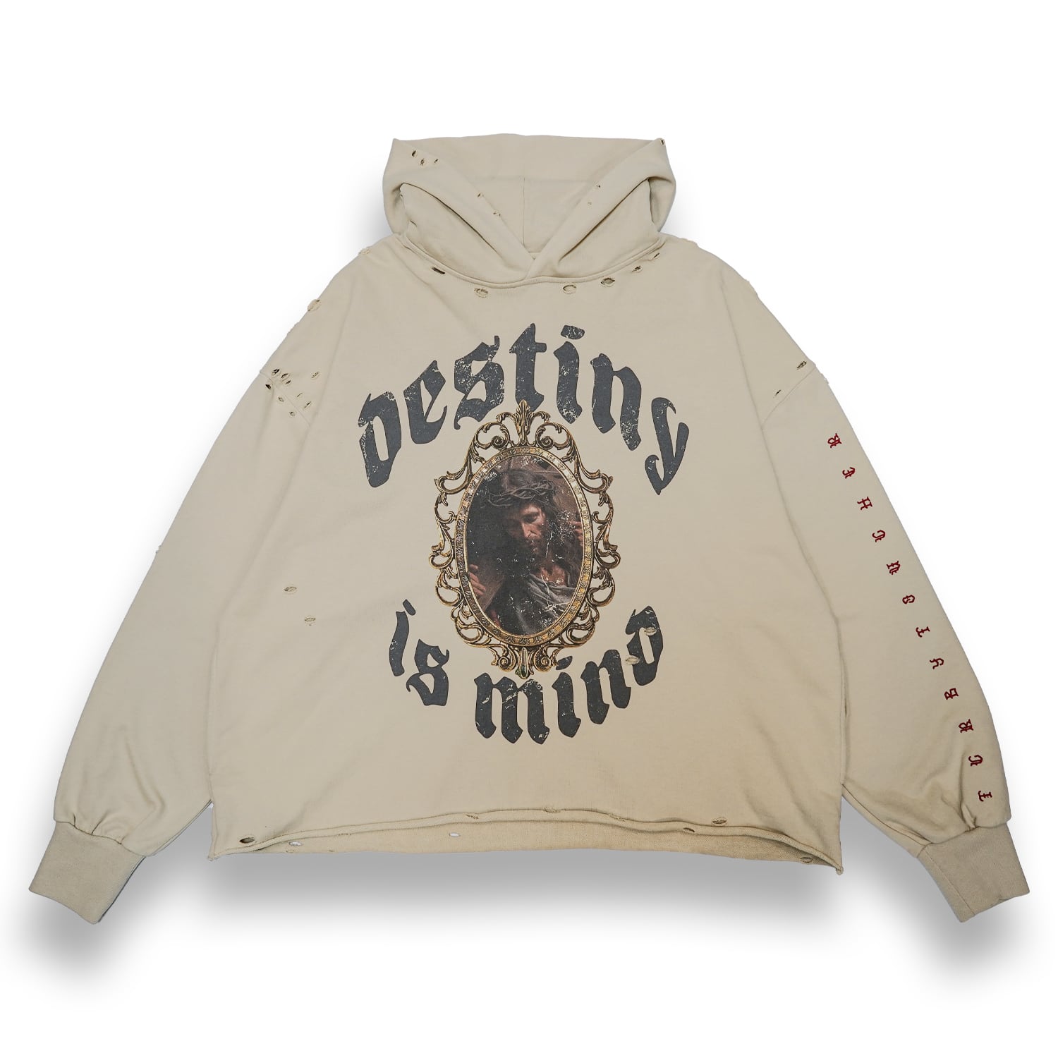 T.C.R DISTINY CROPPED DAMAGE HOODIE - SAND