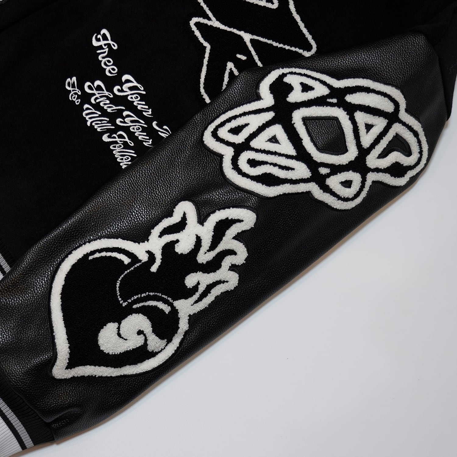 T.C.R RAVER GANG VARSITY LEATHER JACKET - BLACK