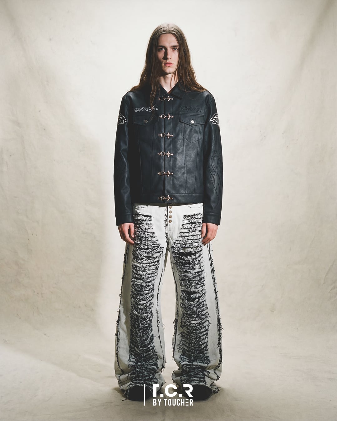 T.C.R WASHED FAUX LEATHER FLAME TRACKER JACKET - BLACK