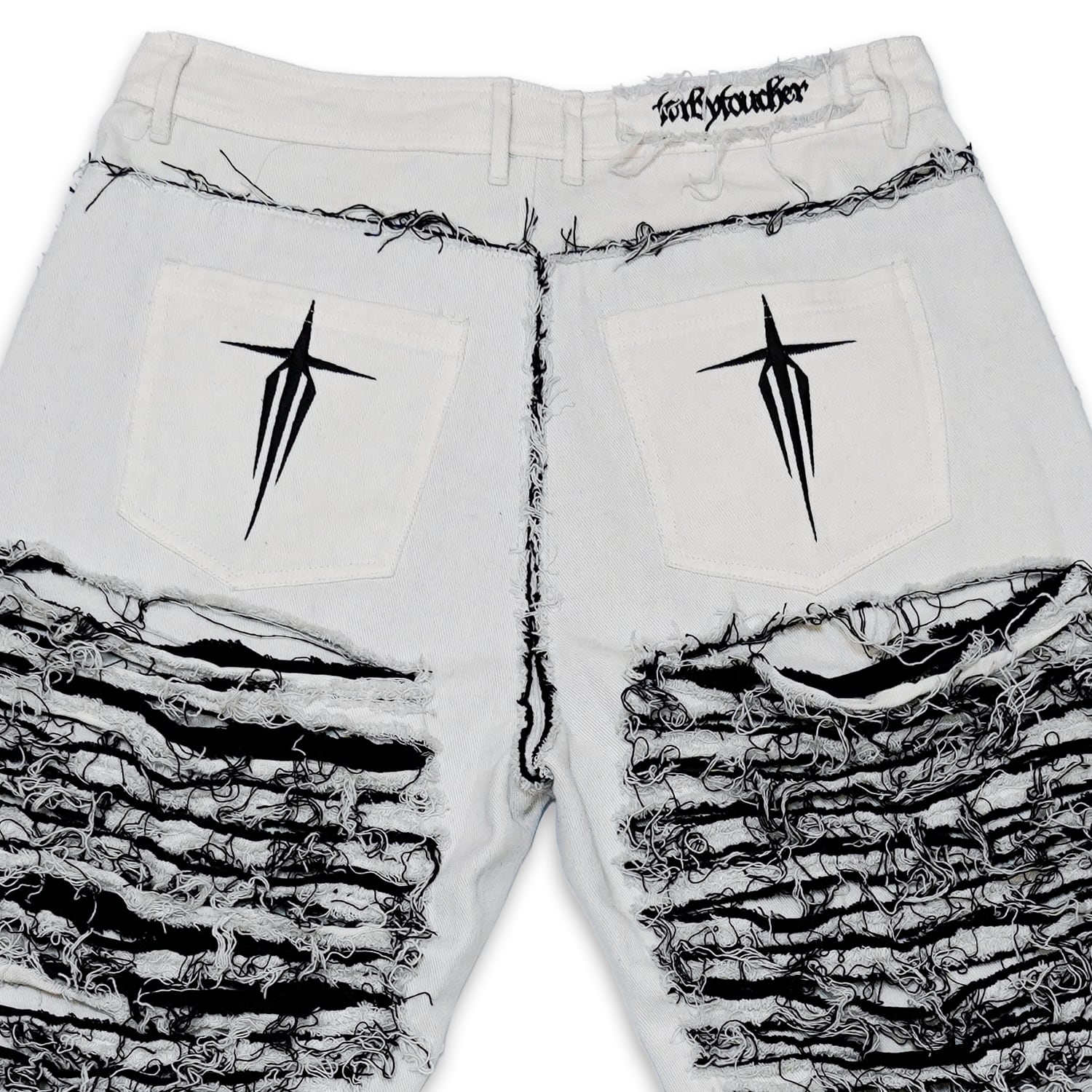 T.C.R DESTROYED CURVE LINE PANTS - WHITE