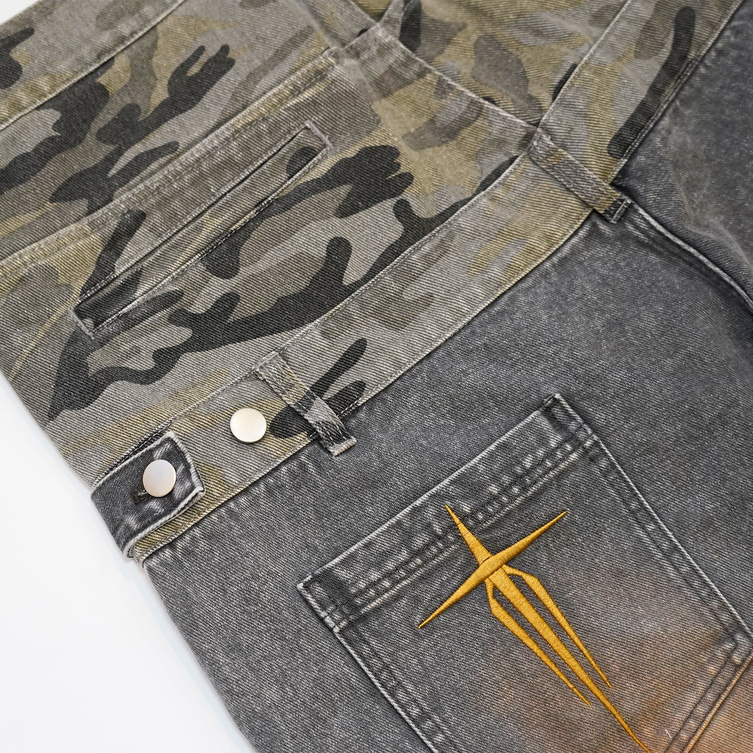 T.C.R WASHED DOUBLE WAIST BAGGY PANTS - GRAY