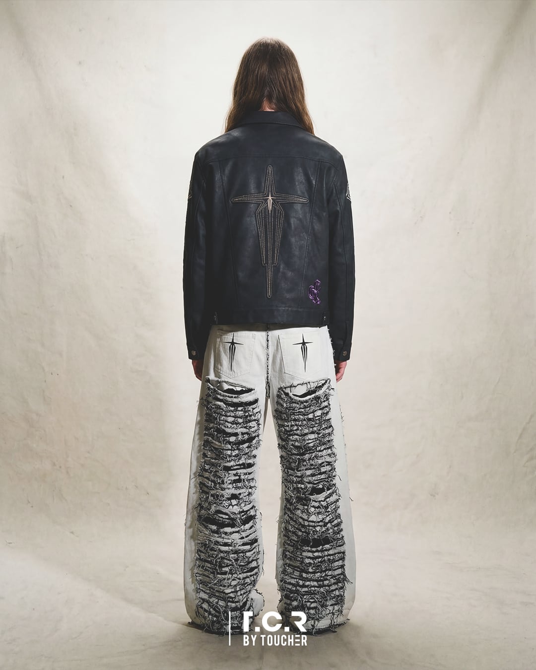 T.C.R WASHED FAUX LEATHER FLAME TRACKER JACKET - BLACK