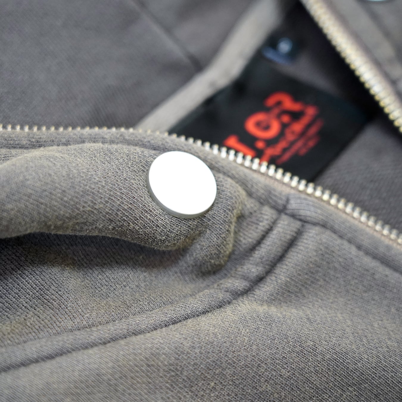 T.C.R DISTRESSED WASHED FULL-ZIP  BAGGY HOODIE - KHAKI