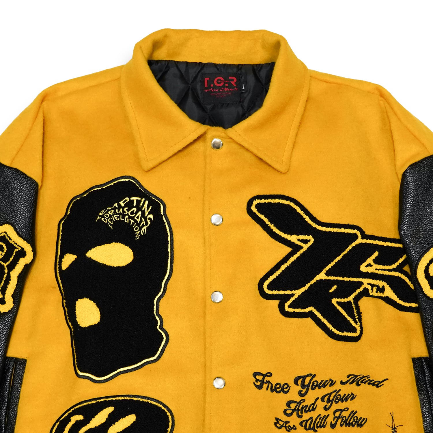 T.C.R RAVER GANG VARSITY LEATHER JACKET - YELLOW