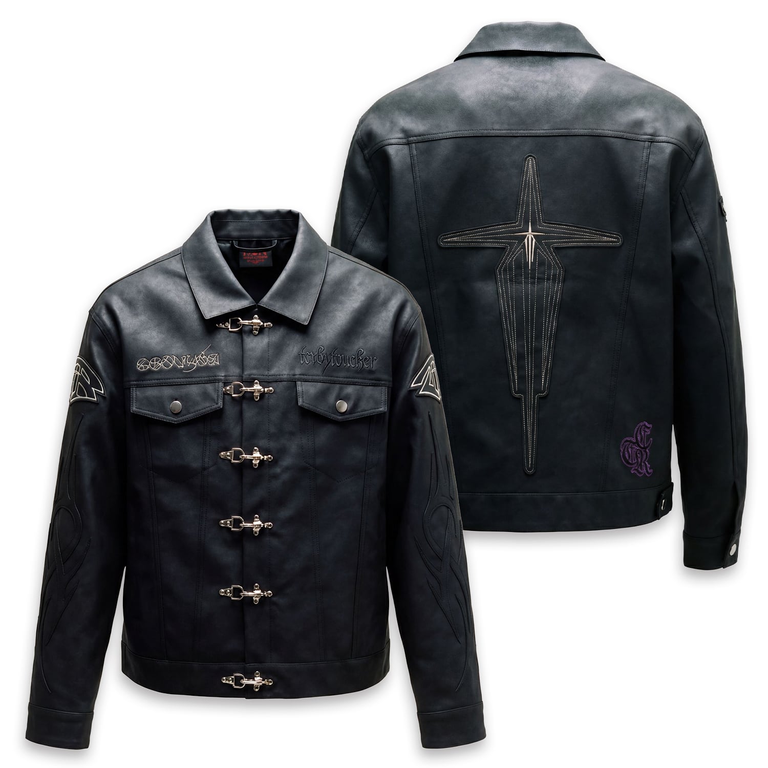 T.C.R WASHED FAUX LEATHER FLAME TRACKER JACKET - BLACK