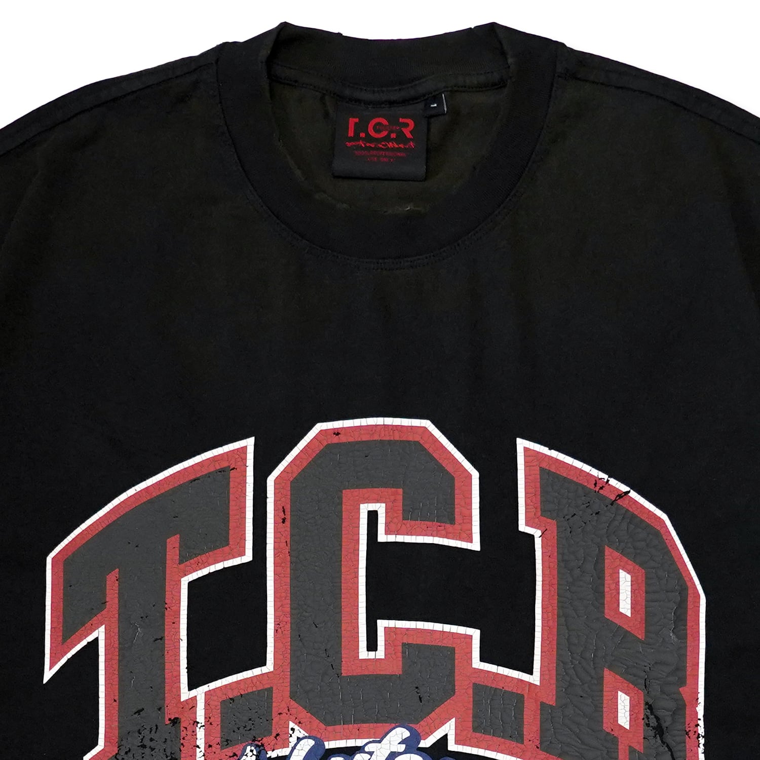 T.C.R COLLEGE LOGO CROPPED WASH S/S TEE - RED / BLACK