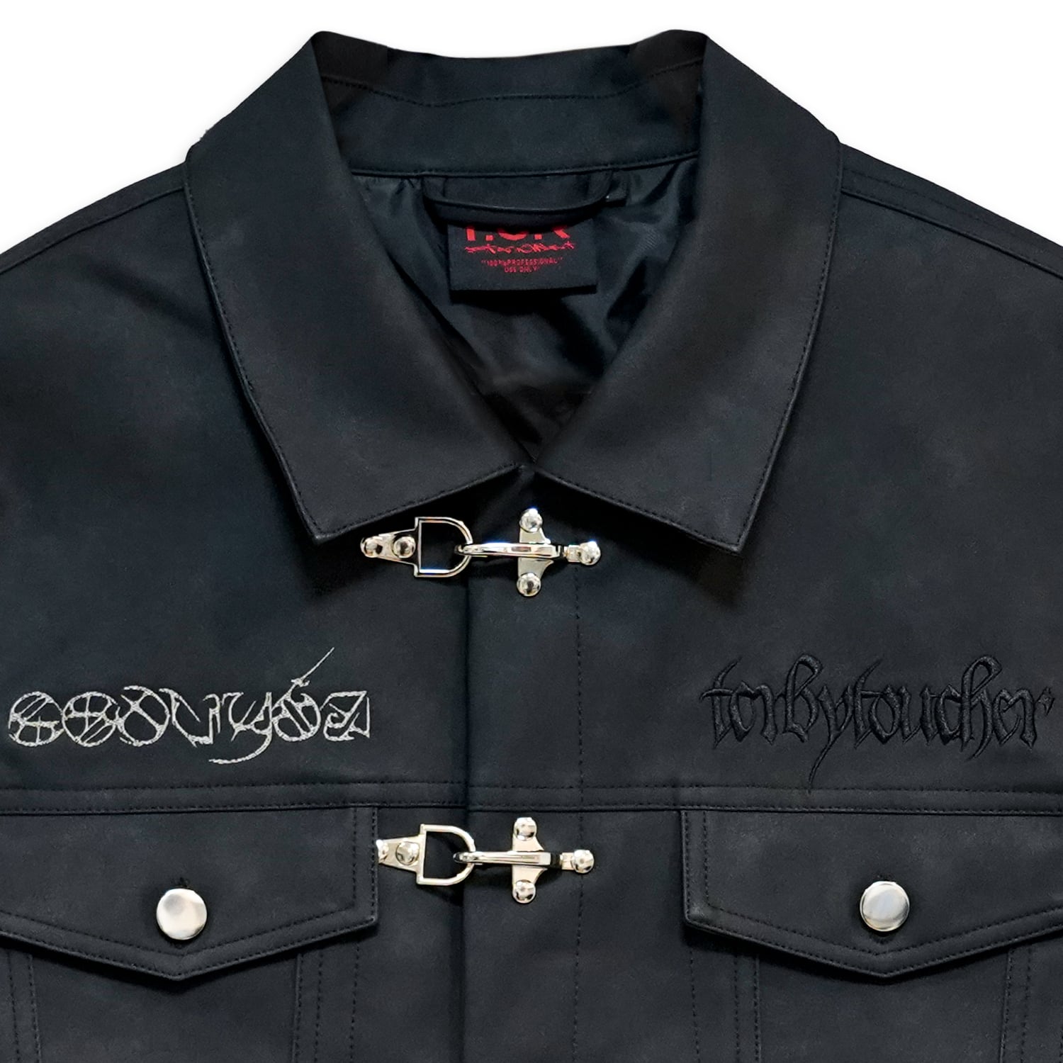 T.C.R WASHED FAUX LEATHER FLAME TRACKER JACKET - GRAY / BLACK