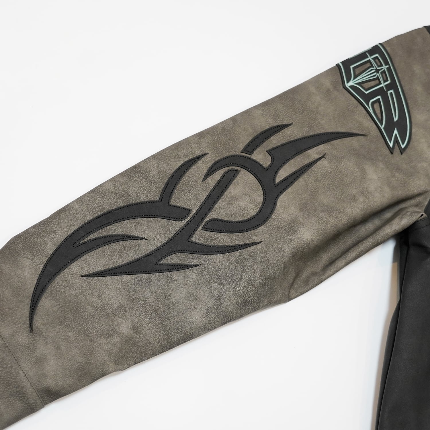 T.C.R WASHED FAUX LEATHER FLAME TRACKER JACKET - GRAY / BLACK
