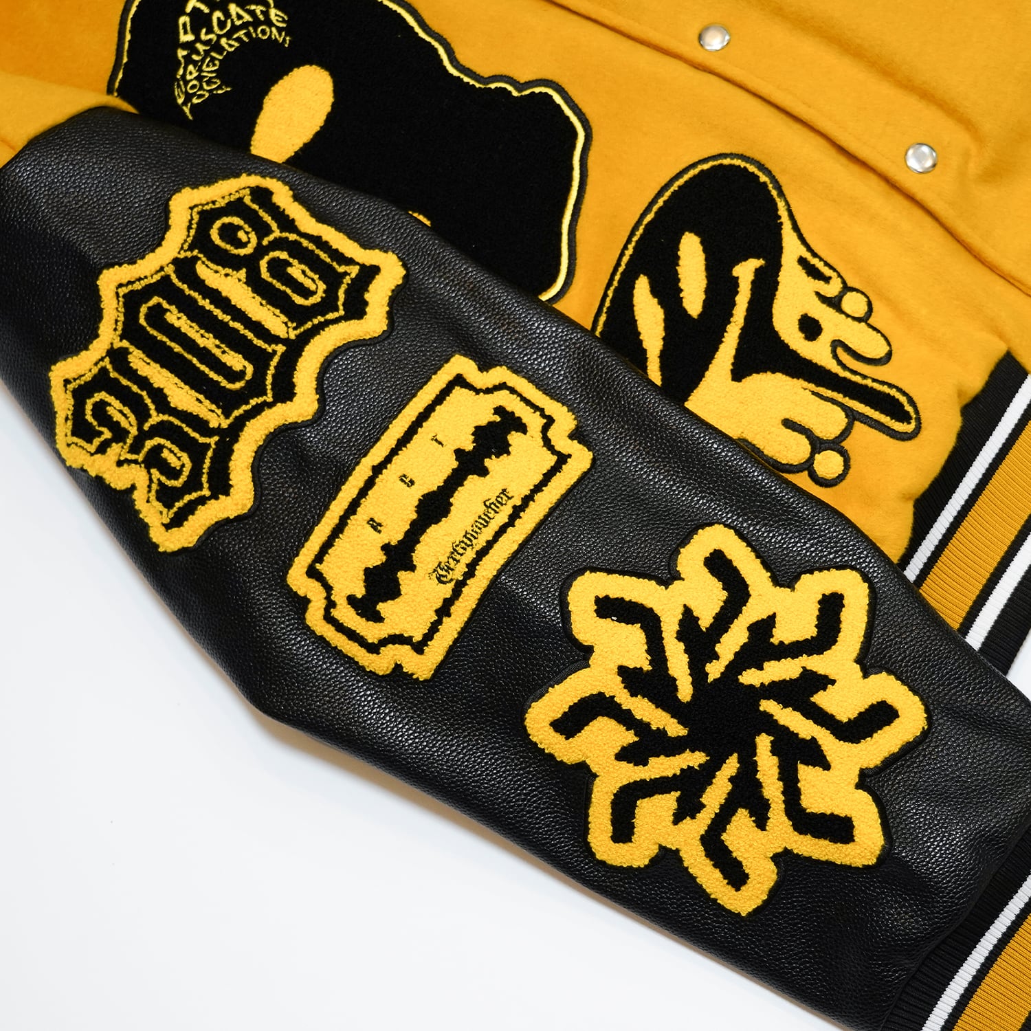 T.C.R RAVER GANG VARSITY LEATHER JACKET - YELLOW