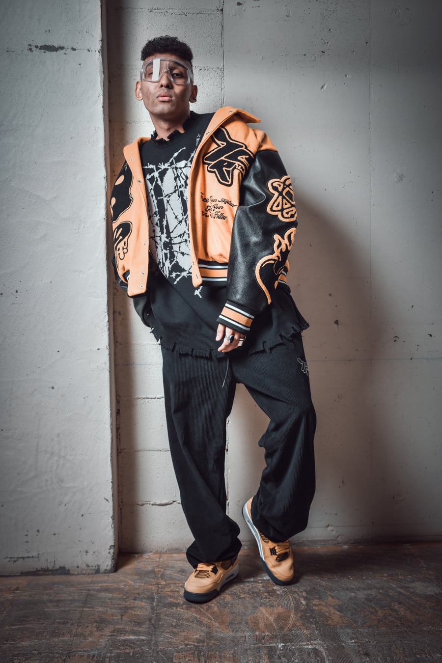 T.C.R RAVER GANG VARSITY LEATHER JACKET - YELLOW