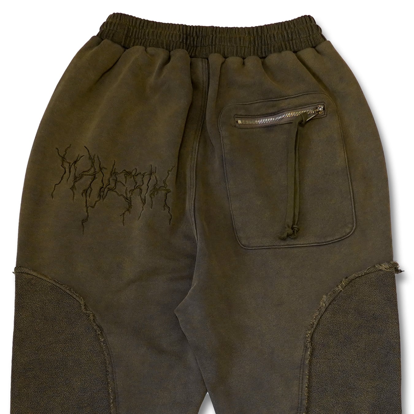 T.C.R DISTRESSED WASHED BAGGY SWEAT PANTS - KHAKI