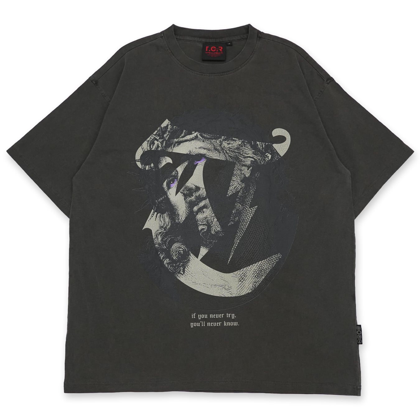 T.C.R LIGHTNING JESUS WASHED S/S TEE - DARK GRAY