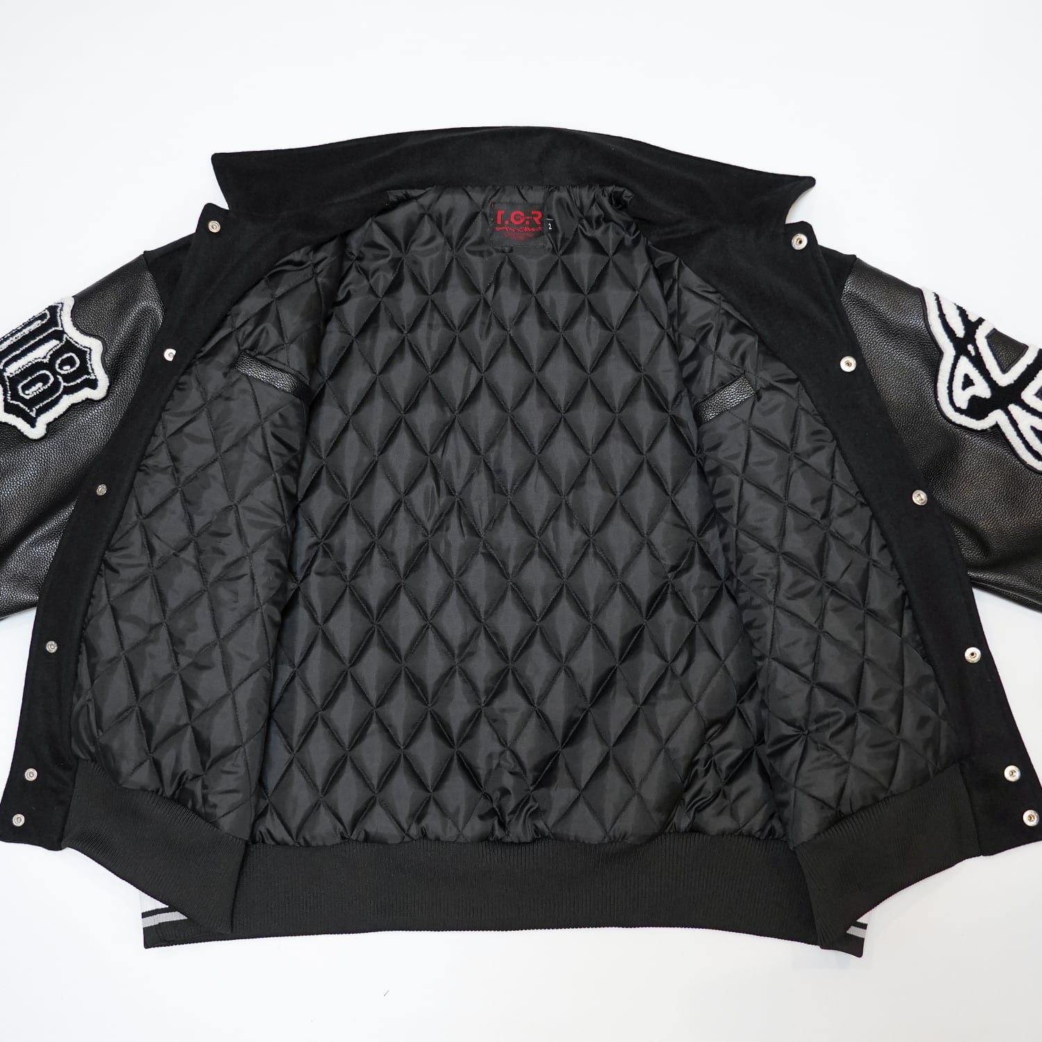 T.C.R RAVER GANG VARSITY LEATHER JACKET - BLACK