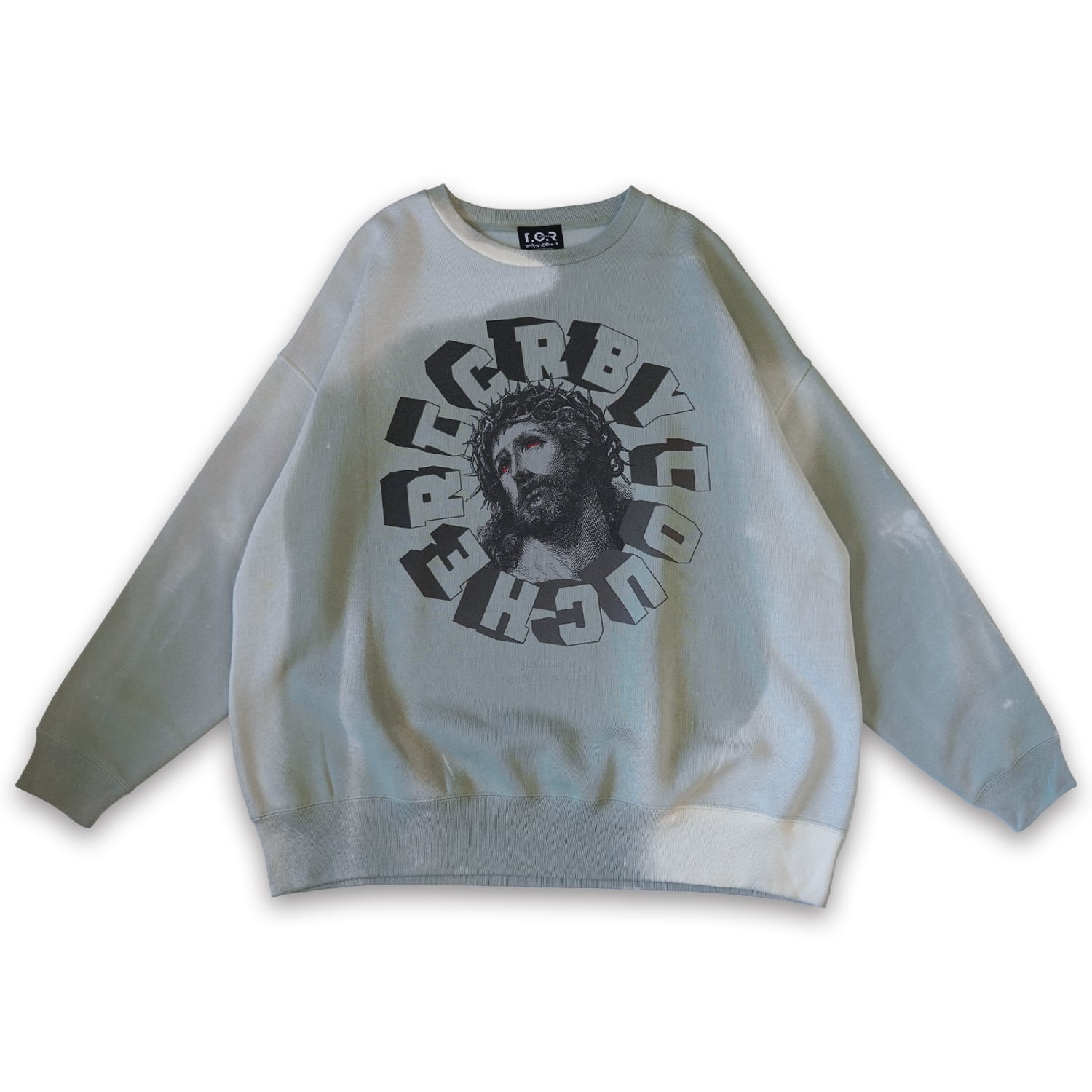 T.C.R TRYING GOD WIDE FIT CREW NECK BLEACH SWEAT - SMOKE GREEN