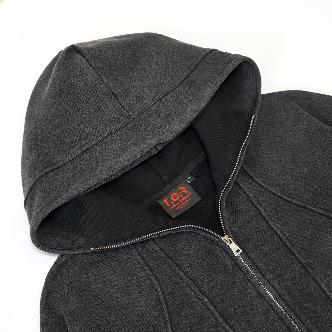 T.C.R DECONSTRUCTED WASHED ZIP-UP HOODIE - BLACK
