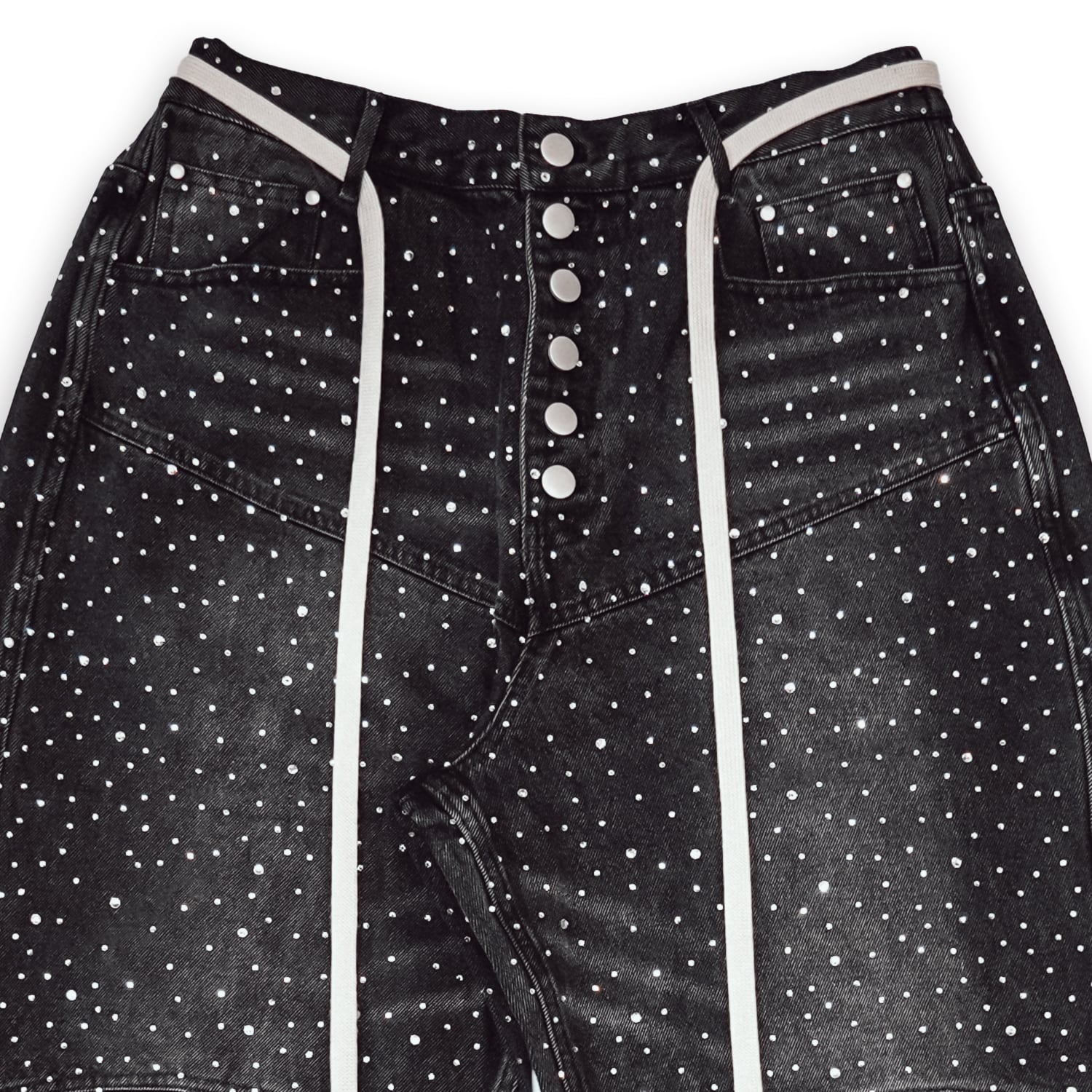 T.C.R RHINSTONE DAMAGE BAGGY DENIM PANTS - BLACK