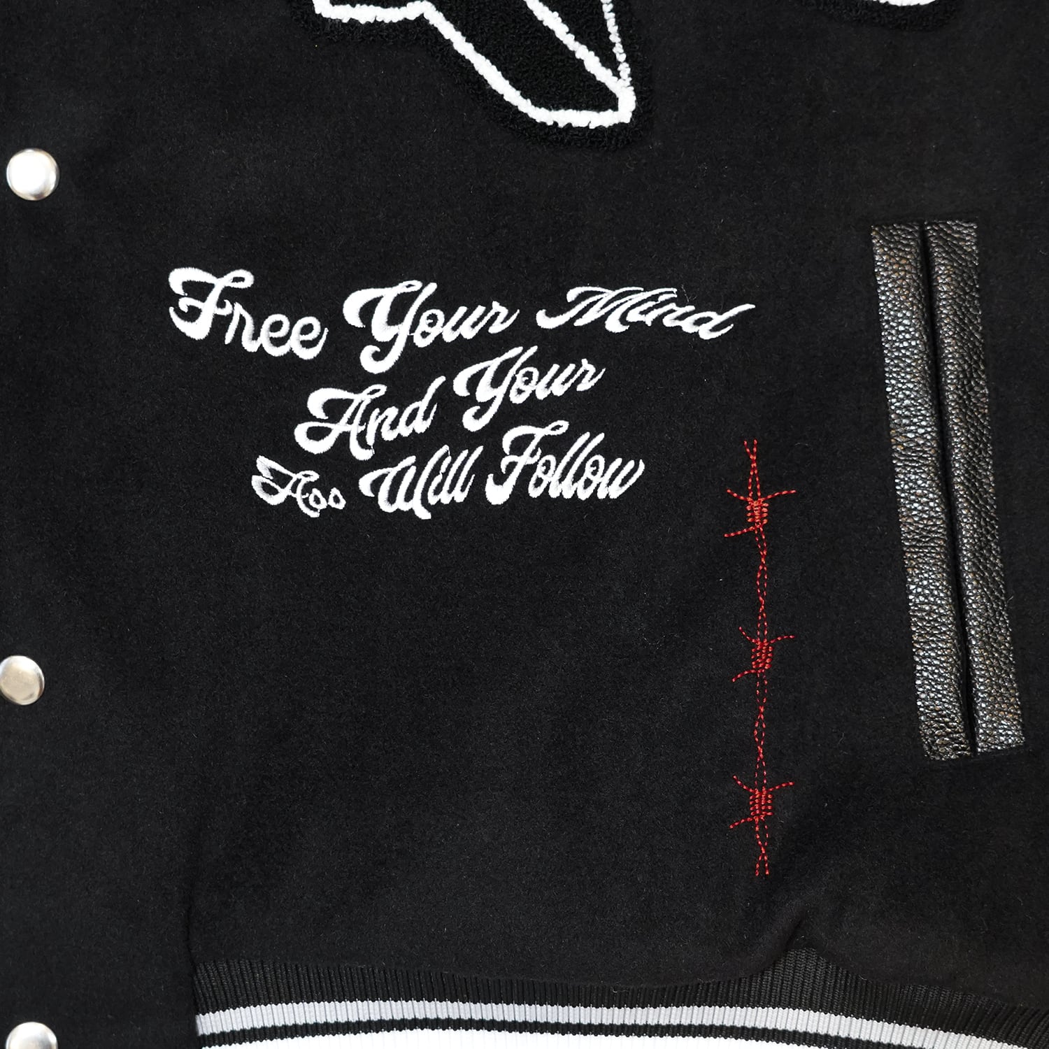 T.C.R RAVER GANG VARSITY LEATHER JACKET - BLACK