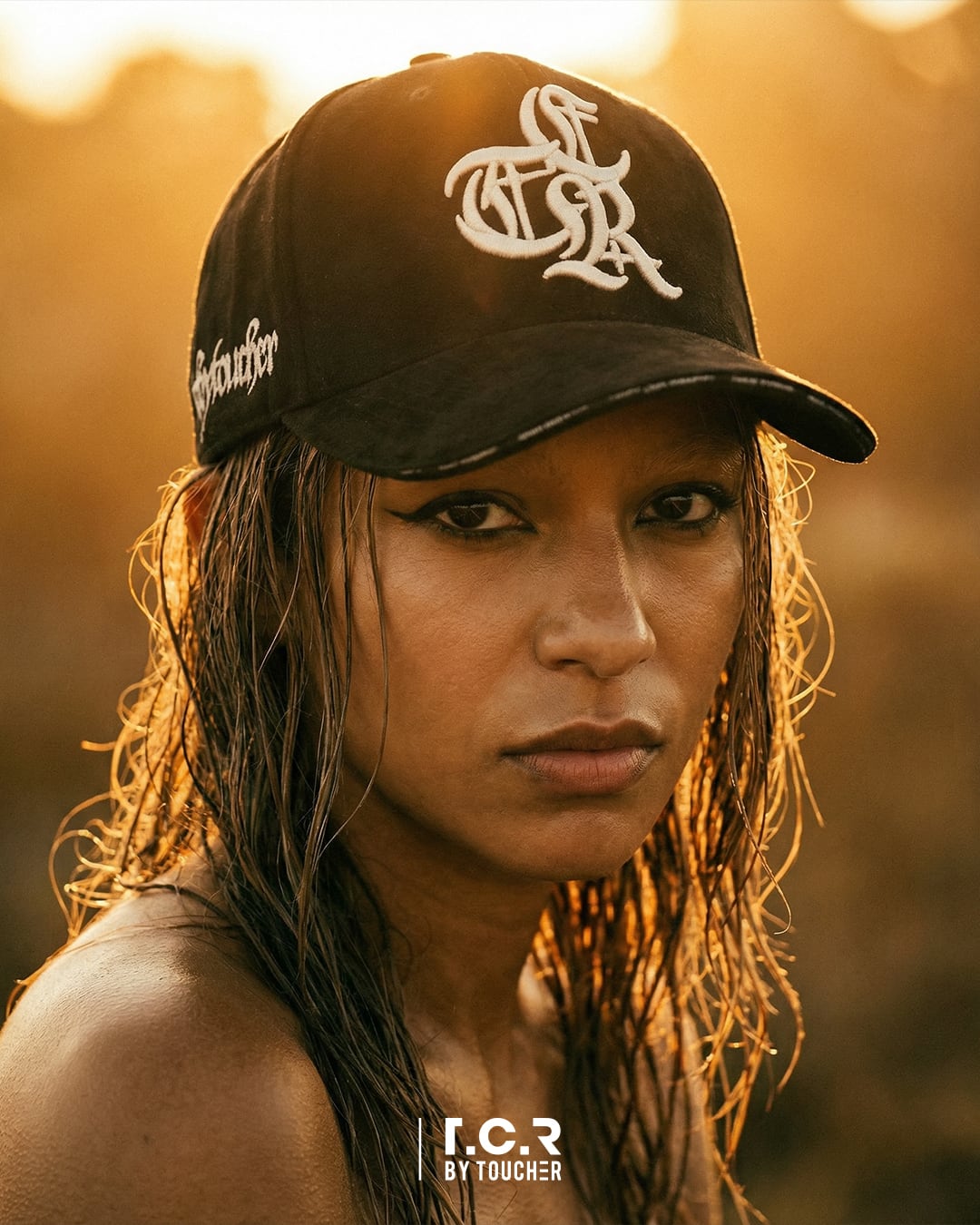 T.C.R LOGO FAUX SUEDE STRAP BACK CAP - BLACK