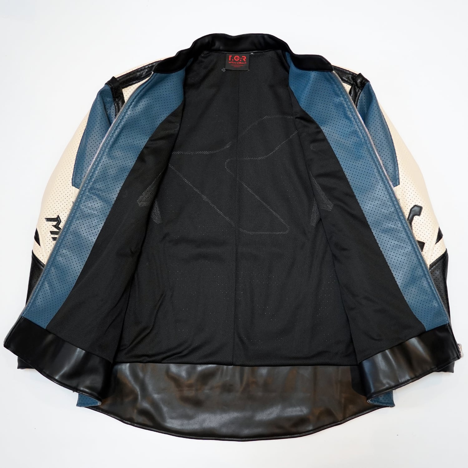 T.C.R MAVERIK MESH LEATHER MOTO JACKET - NAVY