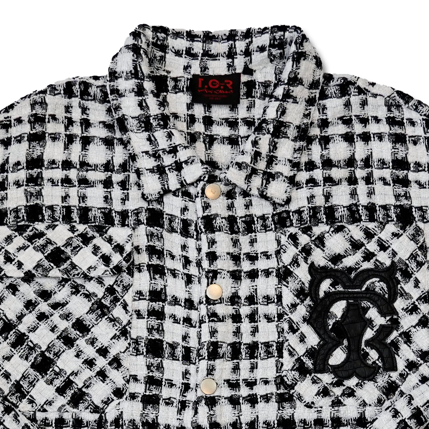 T.C.R MONOGRAM LOGO TWEED SHIRTS JACKET - BLACK / WHITE