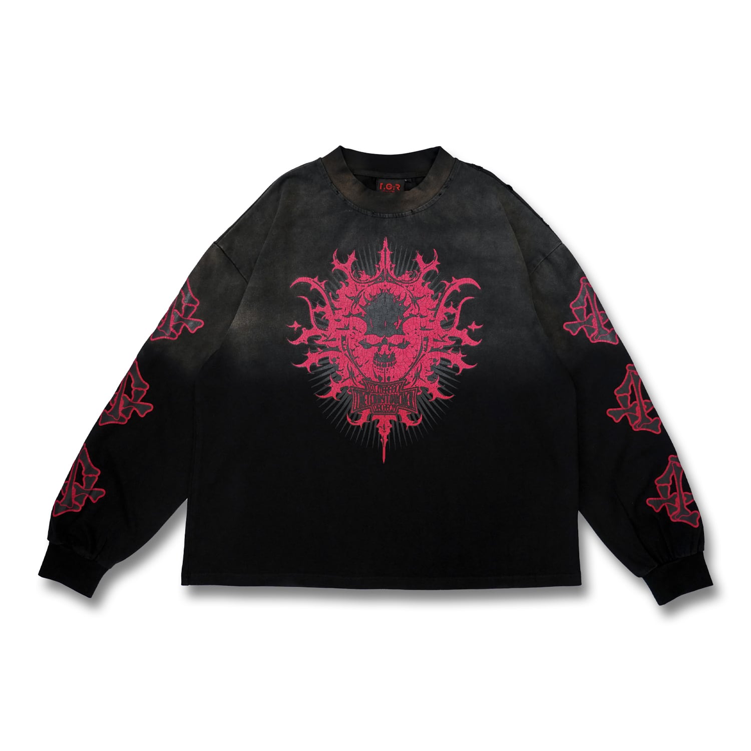 T.C.R TRIBAL SKULL EMBLEM FADED L/S TEE - BLACK