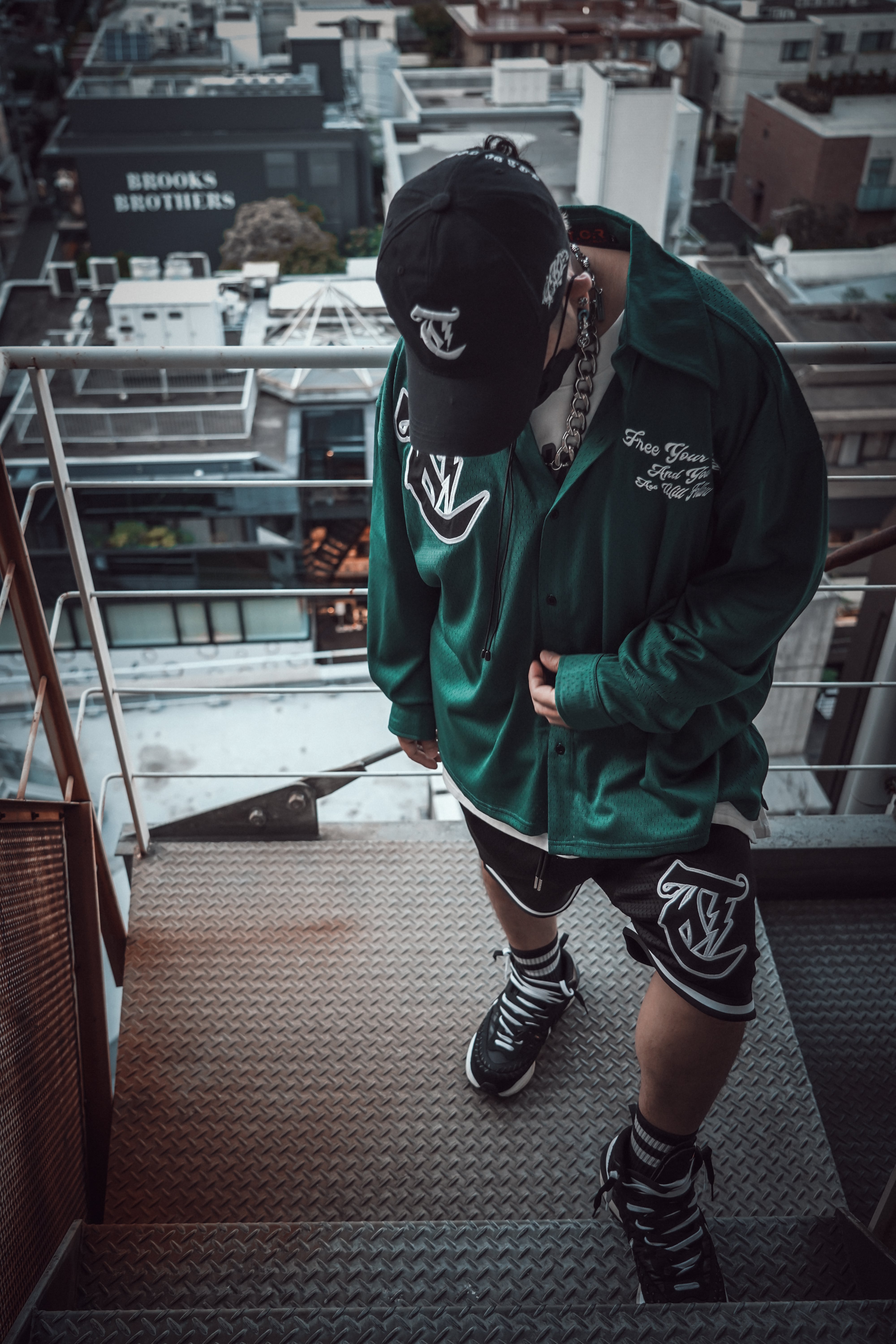 T.C.R LIGHTNING LOGO L/S MESH SHIRTS - GREEN