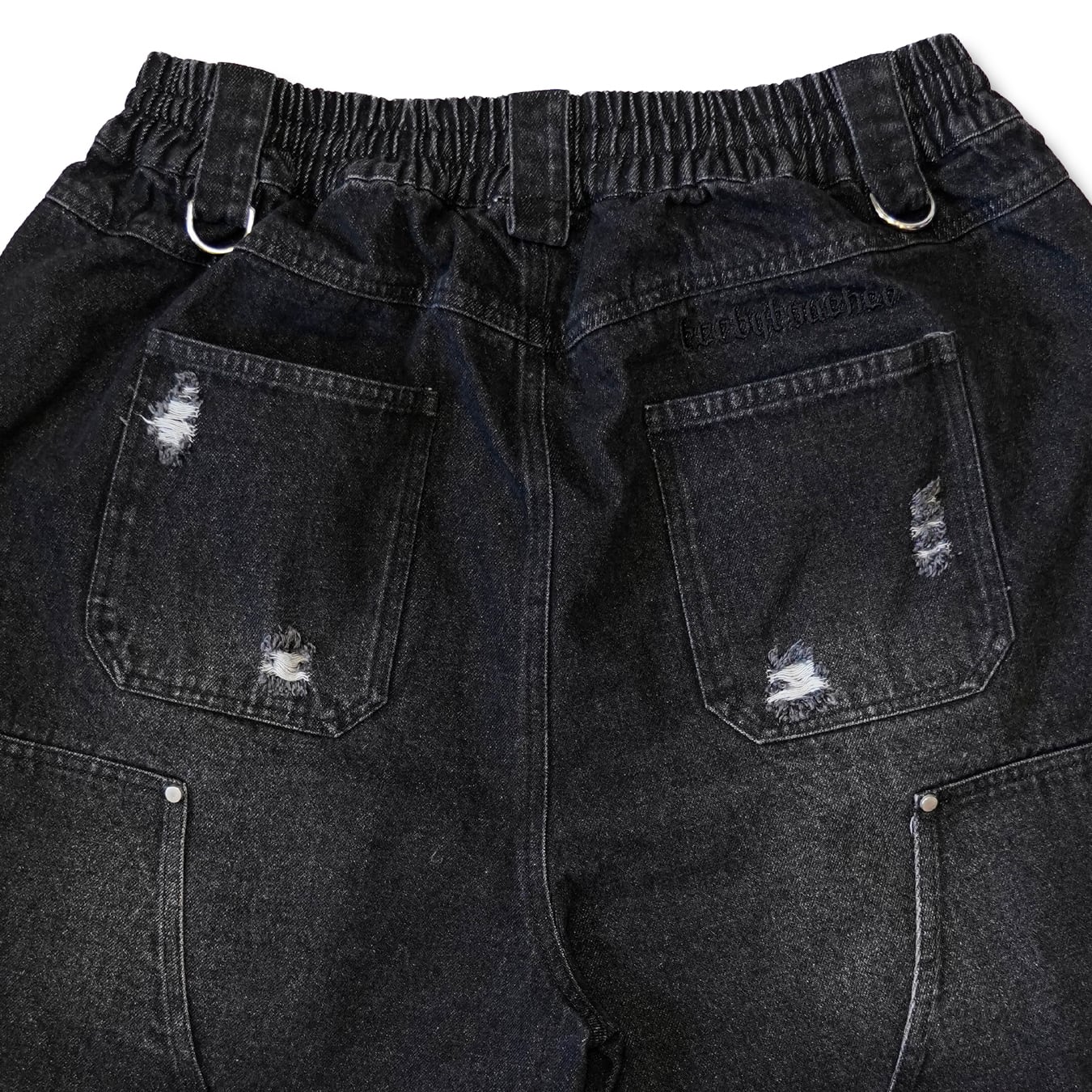 T.C.R DESTROYED PANEL DENIM SHORTS - BLACK