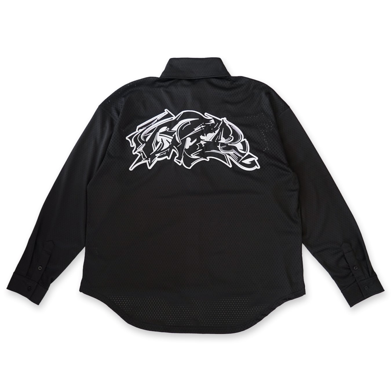 T.C.R LIGHTNING LOGO L/S MESH SHIRTS - BLACK