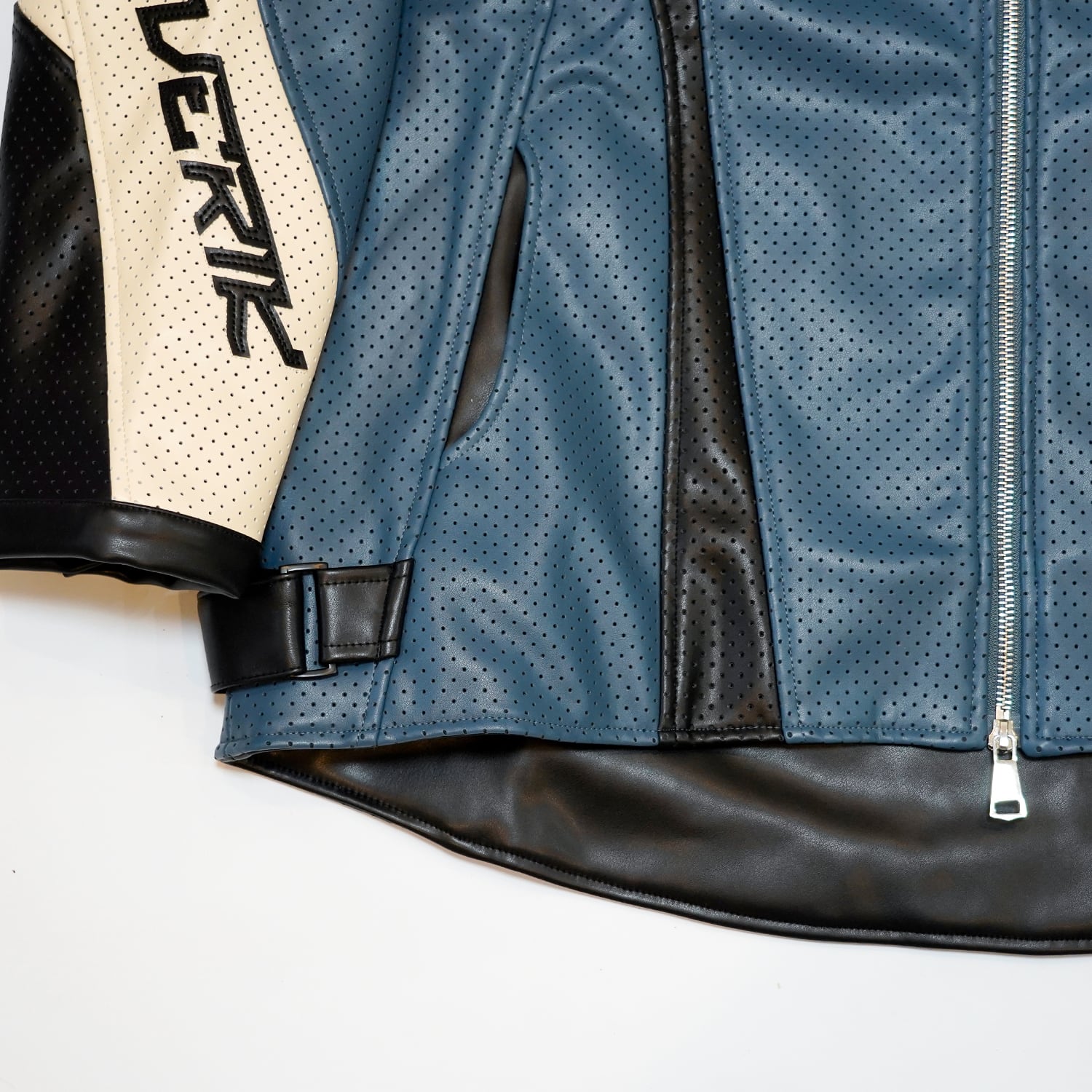 T.C.R MAVERIK MESH LEATHER MOTO JACKET - NAVY