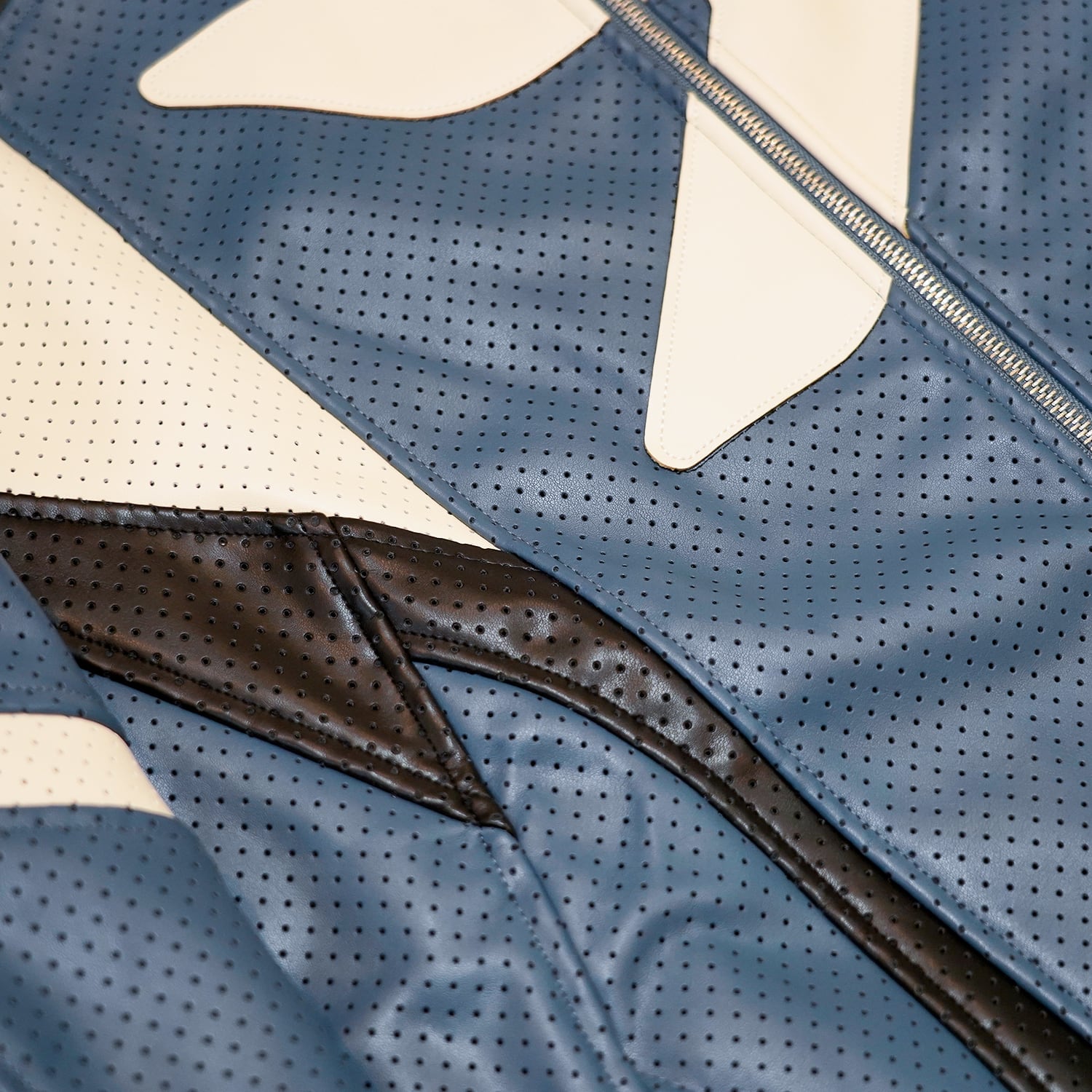 T.C.R MAVERIK MESH LEATHER MOTO JACKET - NAVY