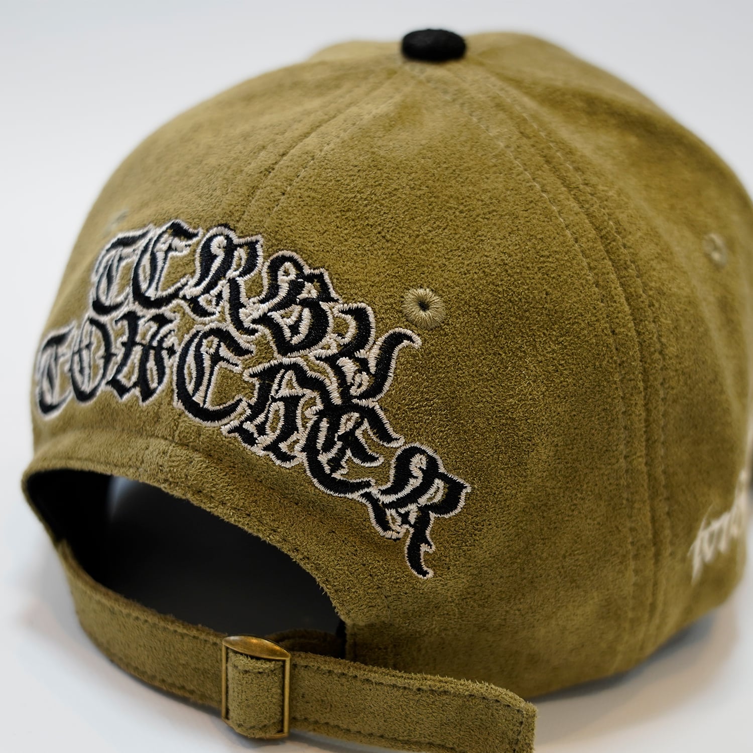 T.C.R LOGO FAUX SUEDE STRAP BACK CAP - GREEN / BLACK