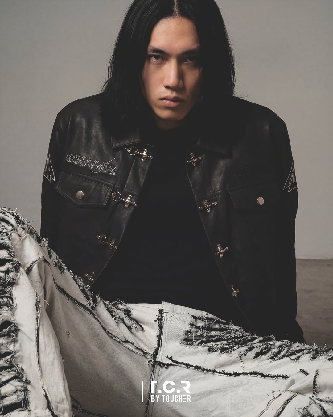 T.C.R WASHED FAUX LEATHER FLAME TRACKER JACKET - BLACK