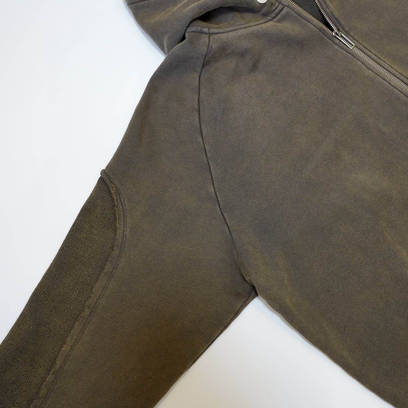 T.C.R DISTRESSED WASHED FULL-ZIP  BAGGY HOODIE - KHAKI
