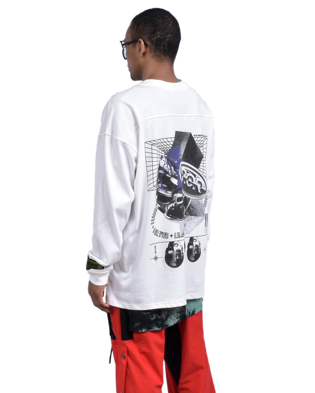 CELL OVERSIZED  L/S TEE - WHITE/YELLOW