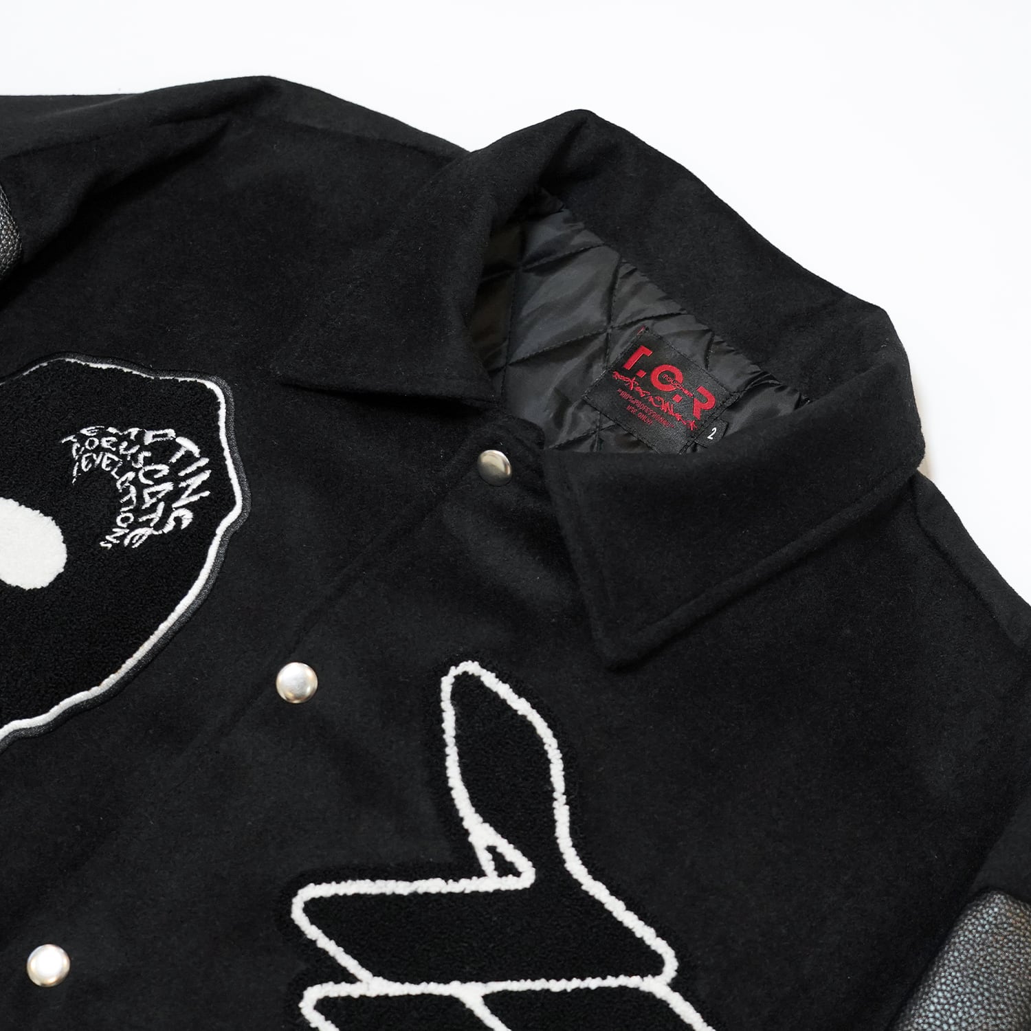 T.C.R RAVER GANG VARSITY LEATHER JACKET - BLACK