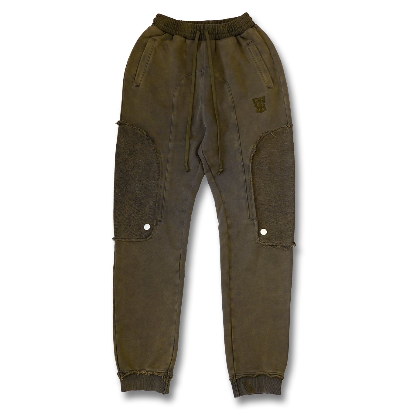 T.C.R DISTRESSED WASHED BAGGY SWEAT PANTS - KHAKI
