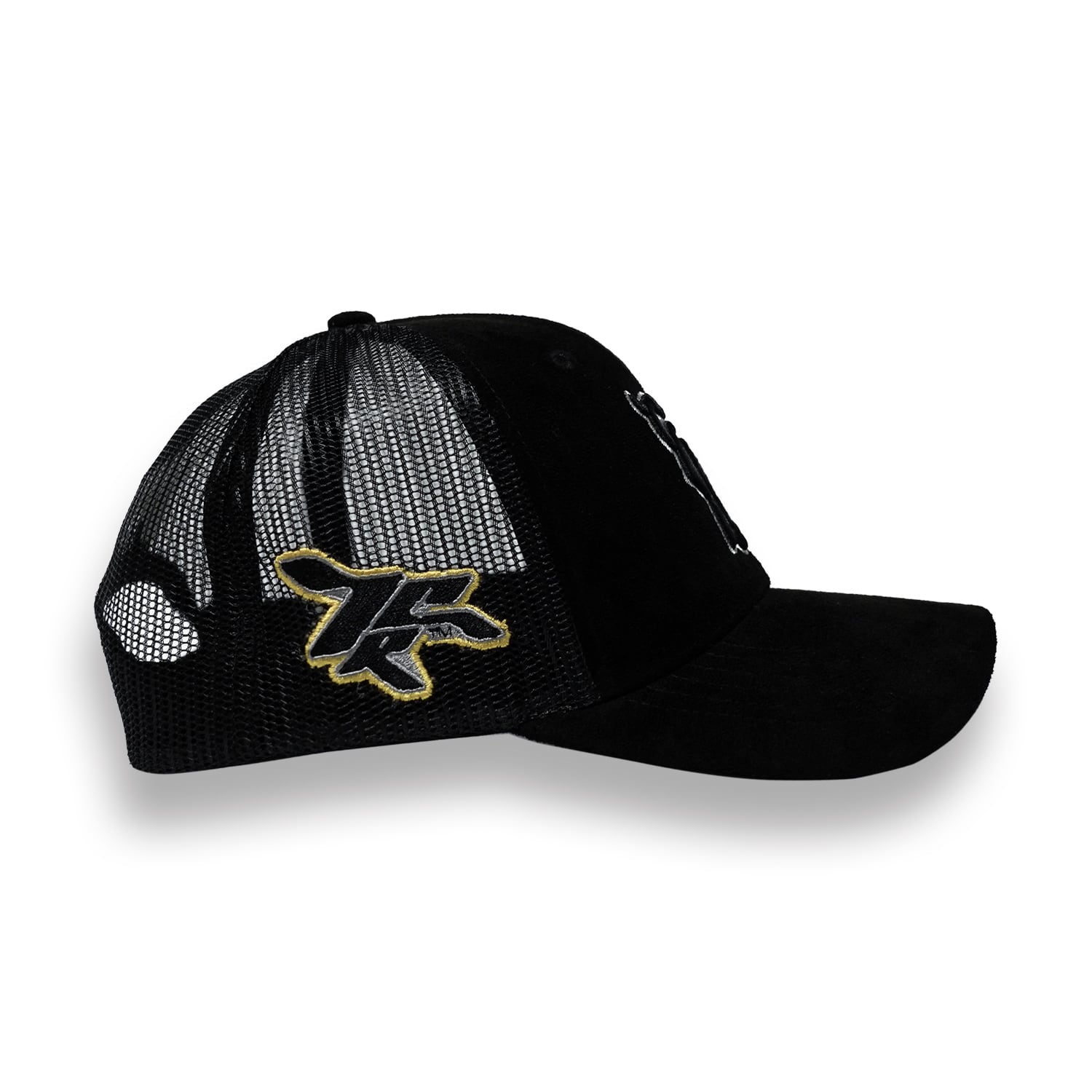 T.C.R MONOGRAM LOGO SUEDE TRUCKER CAP - BLACK